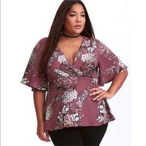 Torrid Purple Floral Kimono Style Blouse 2X